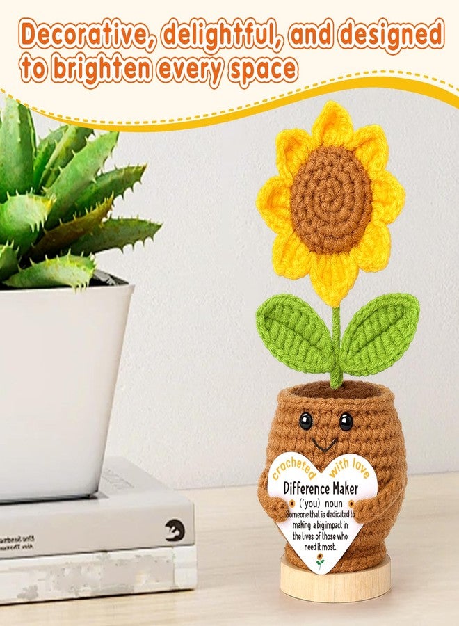 IDEGIFT Christmas Difference Maker Gifts for Women Employees, Inspirational Thank You Appreciation Birthday Gifts for Coworker Teacher Staff Coach Mentor Boss Leader, Crochet Sunflower Office Desk Decor - Image 5